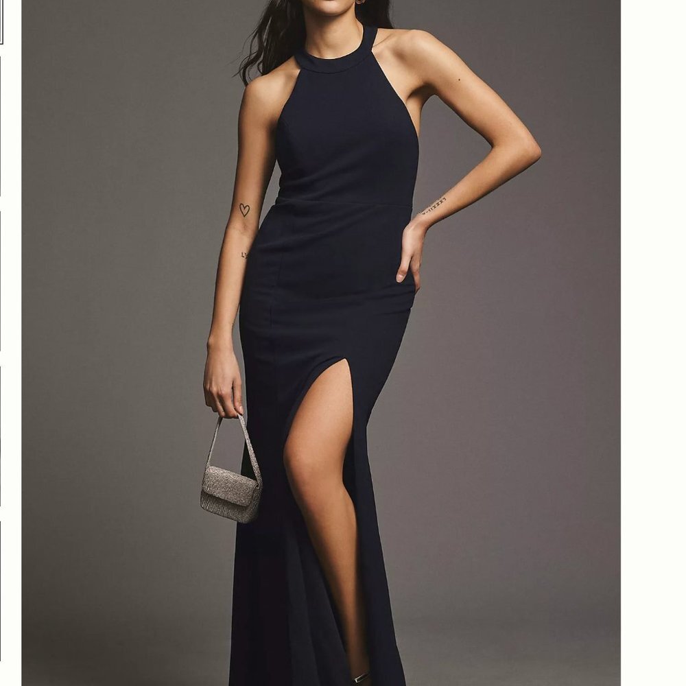 BHLDN Black Halter Maxi Dress with Thigh Slit